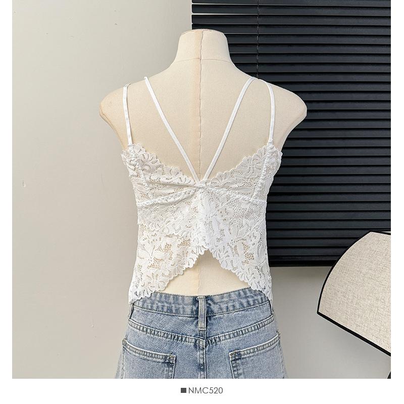 Summer Women Sweet Sequined Butterfly Embroidery Lace Spaghetti Strap Sleeveless Vest Tops for Girls