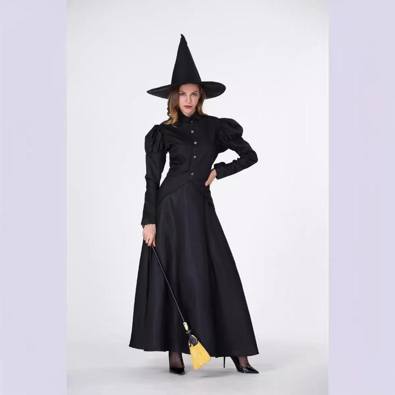 Halloween, Children Adult Parent-Child Suit Black Long Dress Witch Wizard of Oz Stage Costume