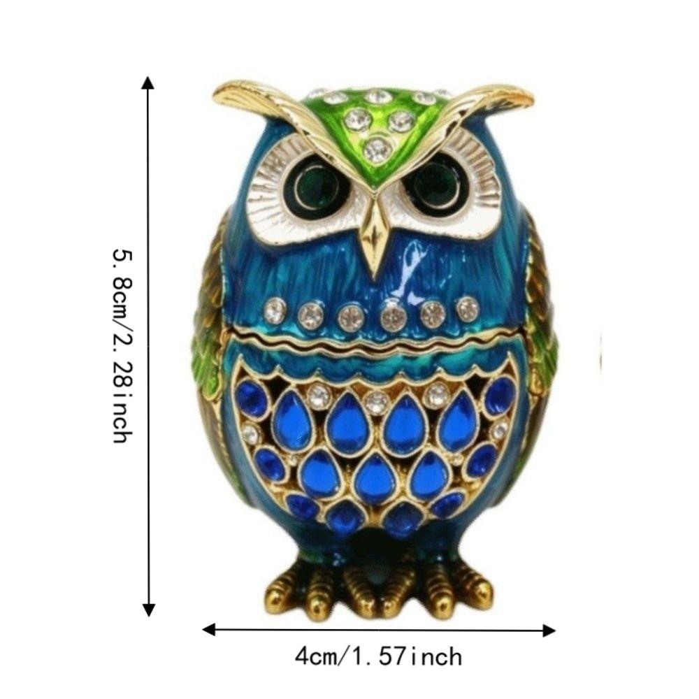 Zinc Alloy Animal Figurine Jewelry Box Enameled Finish Owl Keepsake Box For Rings