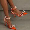 Runway-Stil Glitzer Strass Damen Pumps Kristall Schleife Satin Sommer Damenschuhe Echtes Leder High Heels Party Prom Schuhe