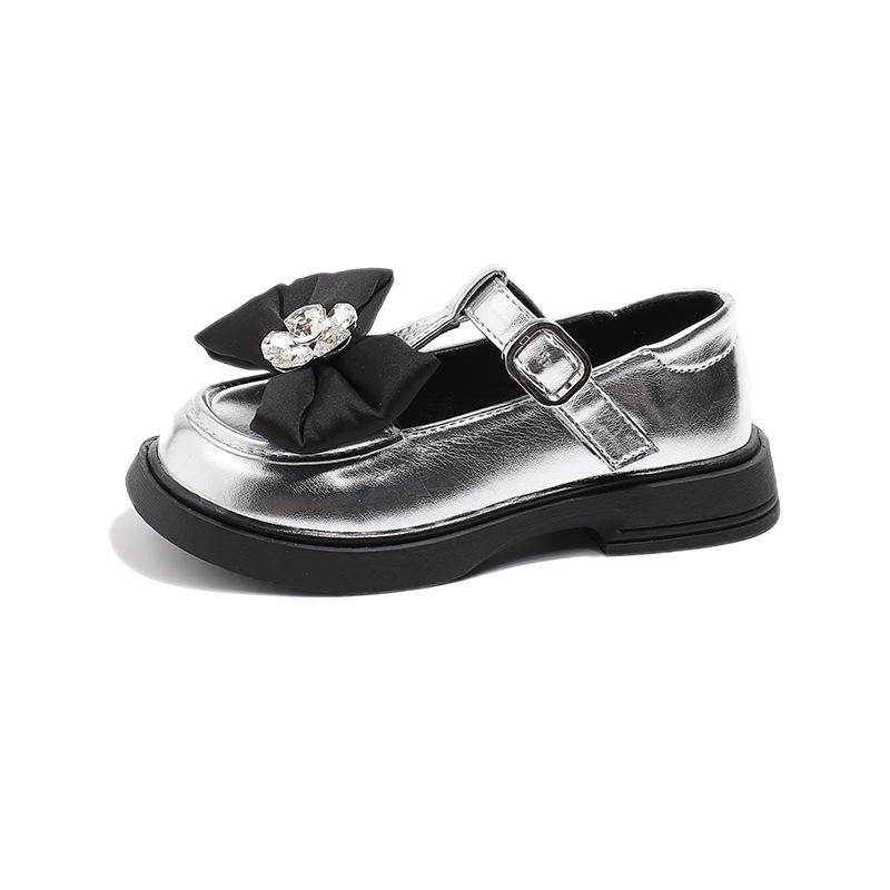 Kinder College-Stil Lederschuhe 2026Neuer Frühling/Sommer Niedliche Schleife Große Blume Strass Mode Auftrittsschuhe