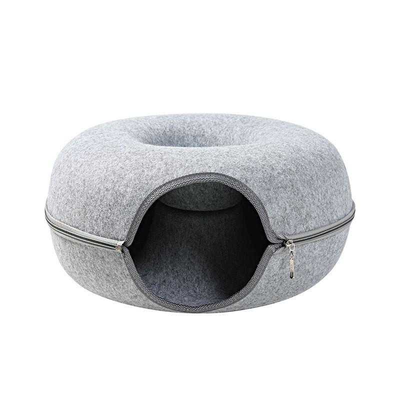 

Four Seasons Breathable Felt Cat Bed: Round, Washable, Zipper Closure, with Kitten Tunnel. Round Bed Medium (50*50*25)