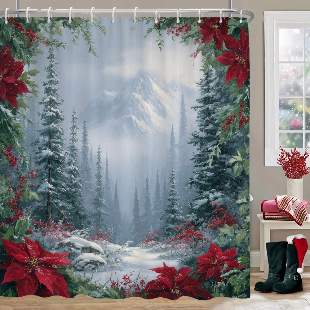 GAEMerry Christmas Shower Curtain Christmas bell, snowflake Bathroom Curtain with Hooks home for Christmas day decoration Curt