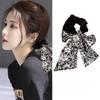 Simple Black and White Floral Headwear Bow  Low Ponytail Hair Accessory  Ribbon  Large Intestine Hair Band