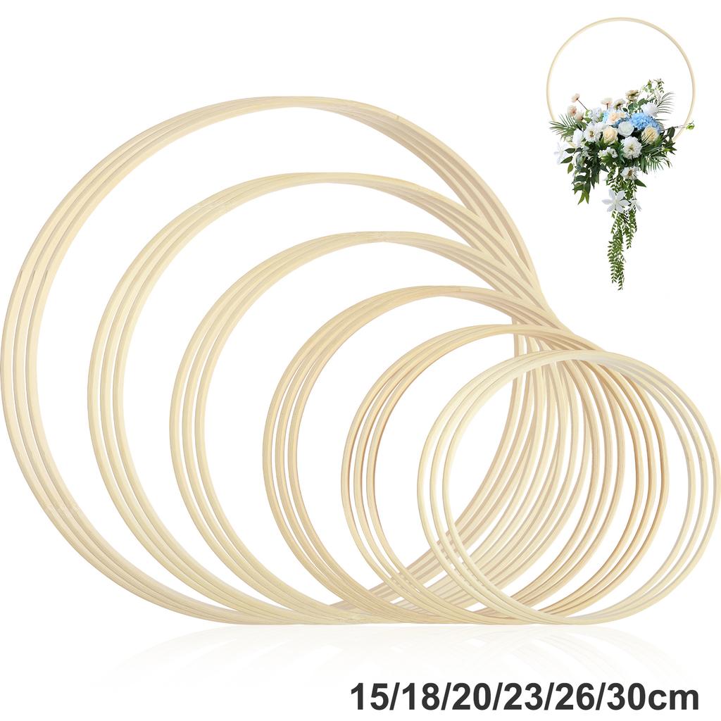 18Pcs Bamboo Floral Hoops Set Multipurpose Bamboo Wreath Ring DIY Dreamcatcher Crafts Chrismas Wedding Wreath Decoration 6 Sizes