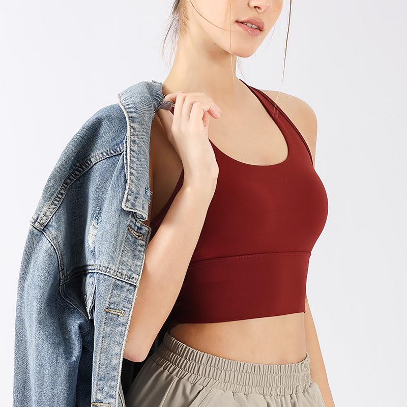 

Женский ударопрочный спортивный бюстгальтер - Фиксированная чашка, Быстросохнущий, Жилет для йоги для бега, Топ для тренировок красного цвета XL