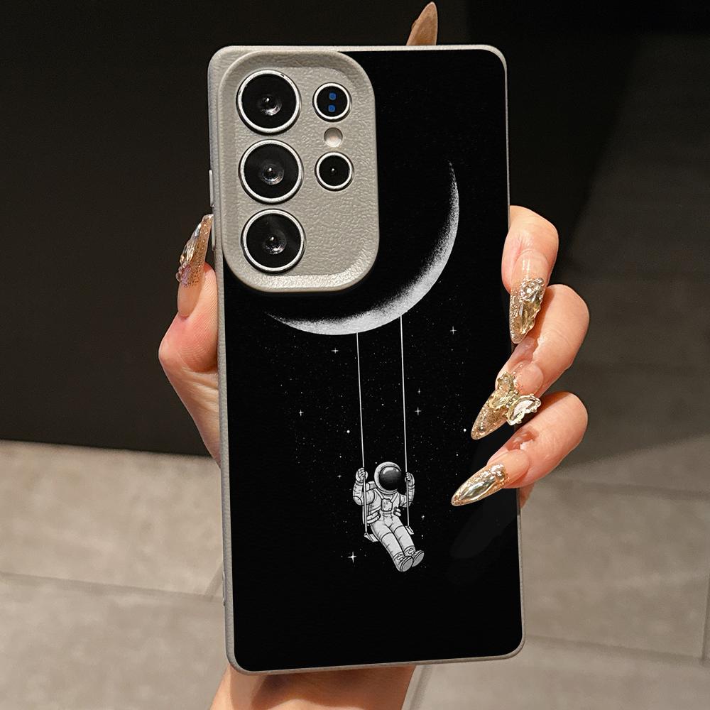 Samsung A07 Xiaomi Redmi 13C 14C for iPhone 17 Pro Max Infinix Realme Phone Cases Soft brown Leather pattern TPU Case NY60 space astronaut skate moon