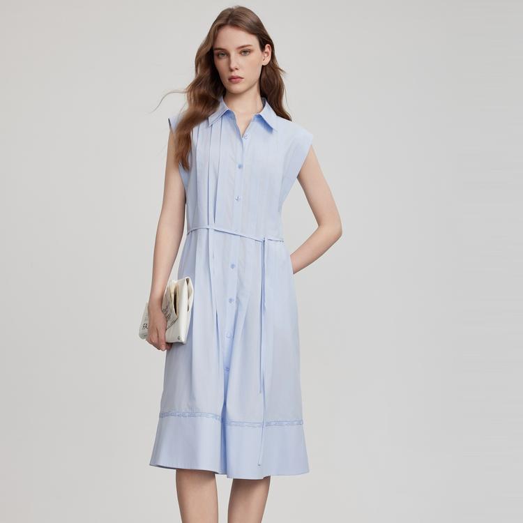 ELLE Solid Color Fashion Commuter Style Sleeveless Dress Women dresses Blue EL51415