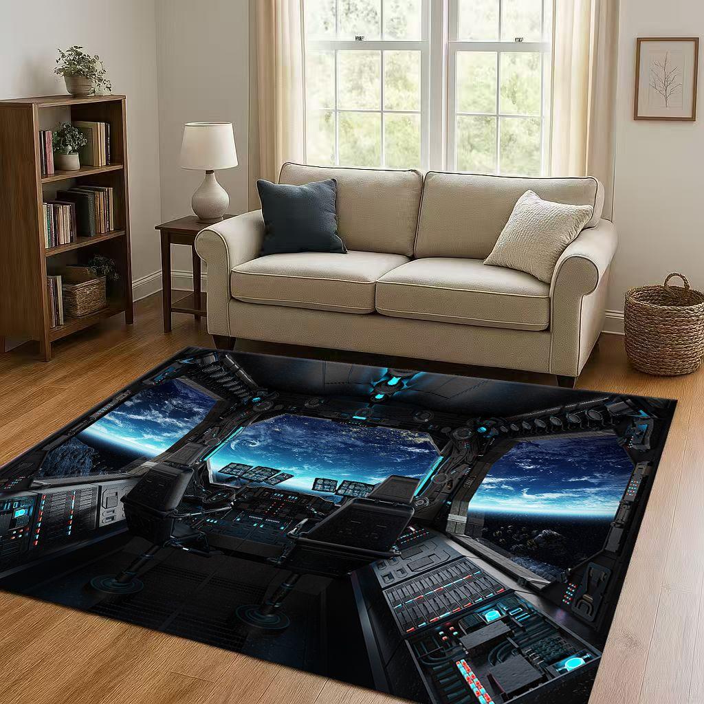 HD Spacecraft Aircraft Cockpit Dashboard Living Room Non Slip Area Rug Carpet for Bedroom Kids Playroom Sofa,Home Decor Doormat