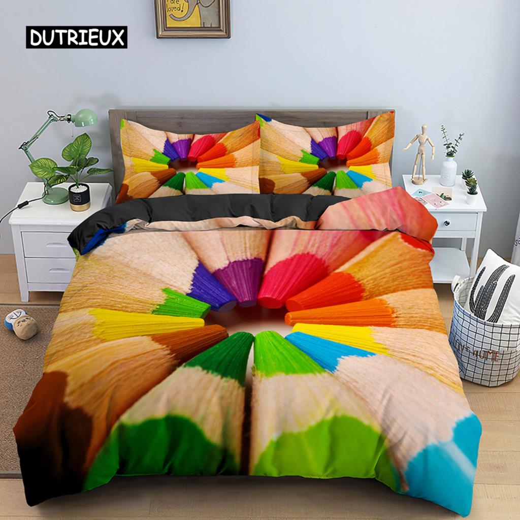 Geometric Printed Bedding Set Microfiber Colorful Lines Duvet Cover with Zipper Closure Queen King Size Quilt Cover Home Textile