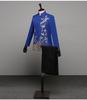 Men's Blue & White Porcelain Zhongshan Suit with Stand-up Collar & Embroidery for Performances