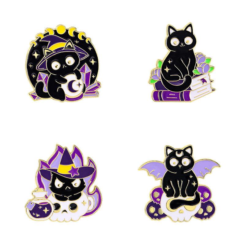 Original Enamel Alloy Brooch Cartoon Black Cat Magician Animal Lapel Pin for Backpack Clothes Decoration Cute Badge Accessory