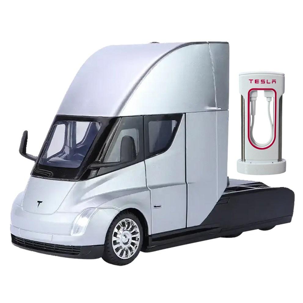 Tesla Semi Elektrische Vrachtwagen 1:24 Schaal Diecast Legering Pull-Back Modelauto - Zilver