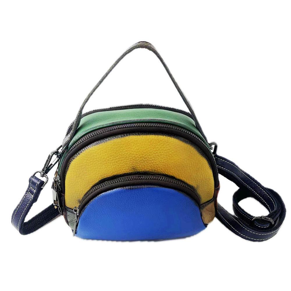 Borsa da Donna in Pelle Bovina a Colori Abbinati Portatile a Tracolla Obliqua Borsa da Donna Retro Lucida Versatile a Colori
