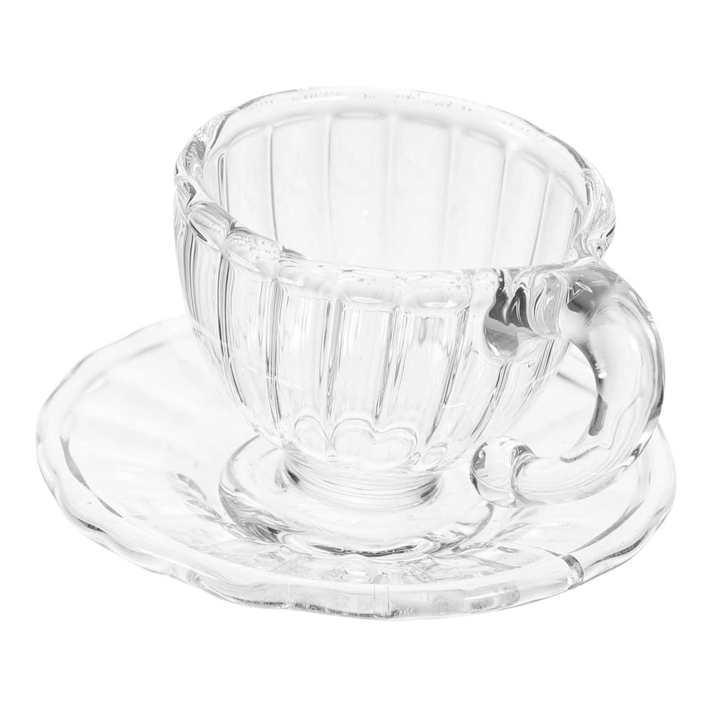 SAFIGLE 4-Piece Dollhouse Miniature Cup and Saucer Glass Tea Set, Dollhouse Decorative Tableware, Miniature Teacups, Doll Play, Gift
