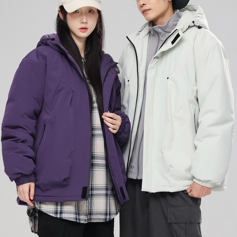 Casual Men's and Women's Cotton Clothes, Winter Hong Kong Style, Loose Plus Size Hood, Waterproof and Warm, Solid Color Men's Jacket, Cotton Clothes