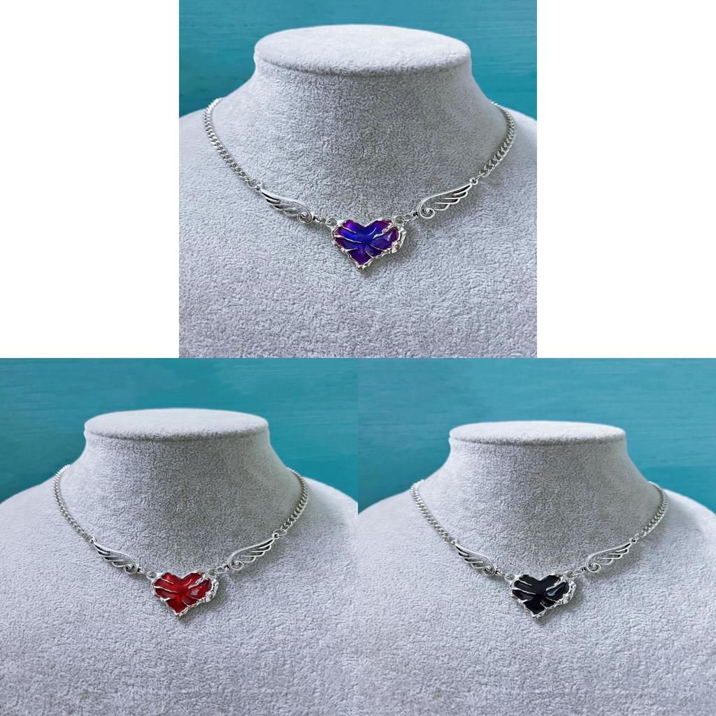 Dark Chic Geometric Alloy Chain With Angel Wing Pendant For Men Women