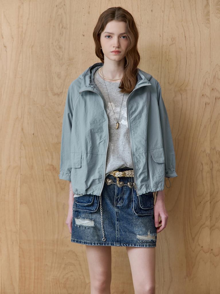 Maxza Flap Pocket Loose Fit Hooded Cropped Field Jumper