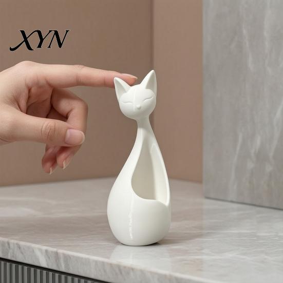 Desktop Succulents Holder Cute Cat-Shaped Sculpture, Hollow Out Ceramic Kitty Flower Pot with Smiling Face, Adorable Modern Planter Decor &
