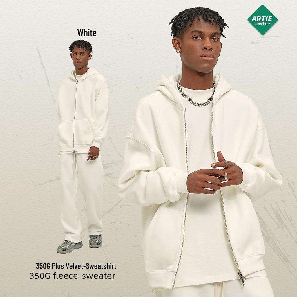 ARTIE Men's 2024 Velvet-Lined Double-Zip Hooded Sweatshirt: Autumn/Winter Loose Fit