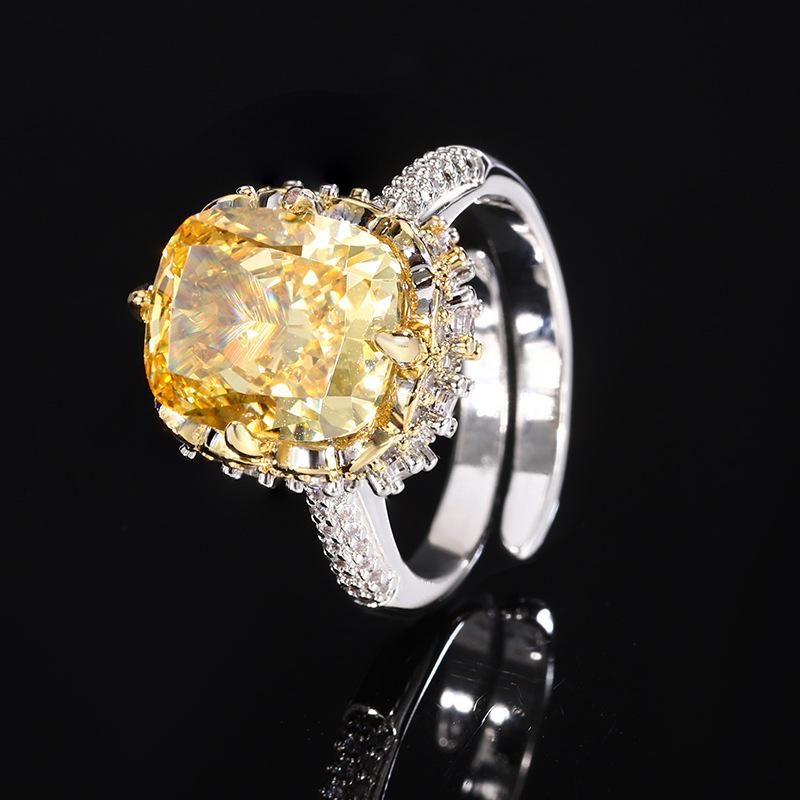 Jewelry Copper Bottom Gold-Plated High Carbon Diamond Ice Flower Cut Square Diamond Copper Inlaid Ring Female 10 * 12