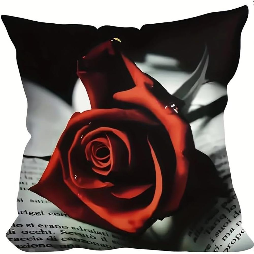 Stylish Red Rose Print Pillow Covers for Home Decor ,,sofa and chair cushion covers, home bedroom room decoration