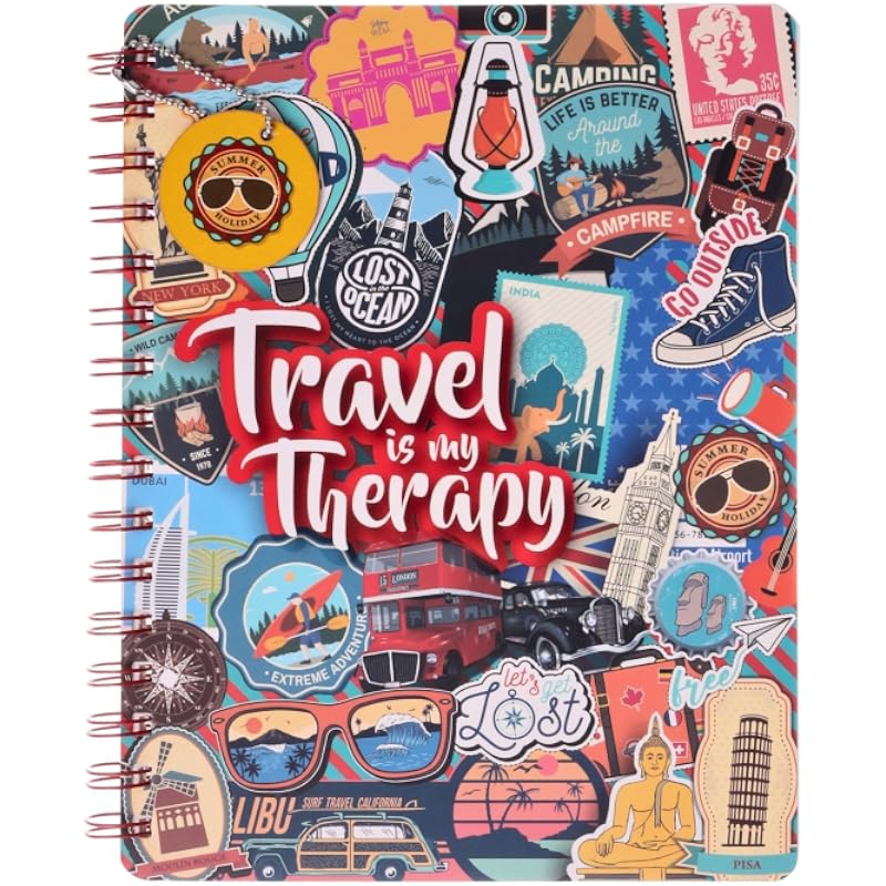 Doodle Travel Tales Wiro Bound Notebook Diary with Theme Based Bookmark Dangler(B5, 80 GSM, 160 Ruled Pages)