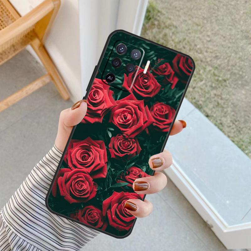 Bright Red Roses Flowers Case For Oppo A94 A74 A54 A80 A60 A40 A18 A38 A58 A78 A98 A96 A76 A16 A15 A17 A57 A77 A5 Pro