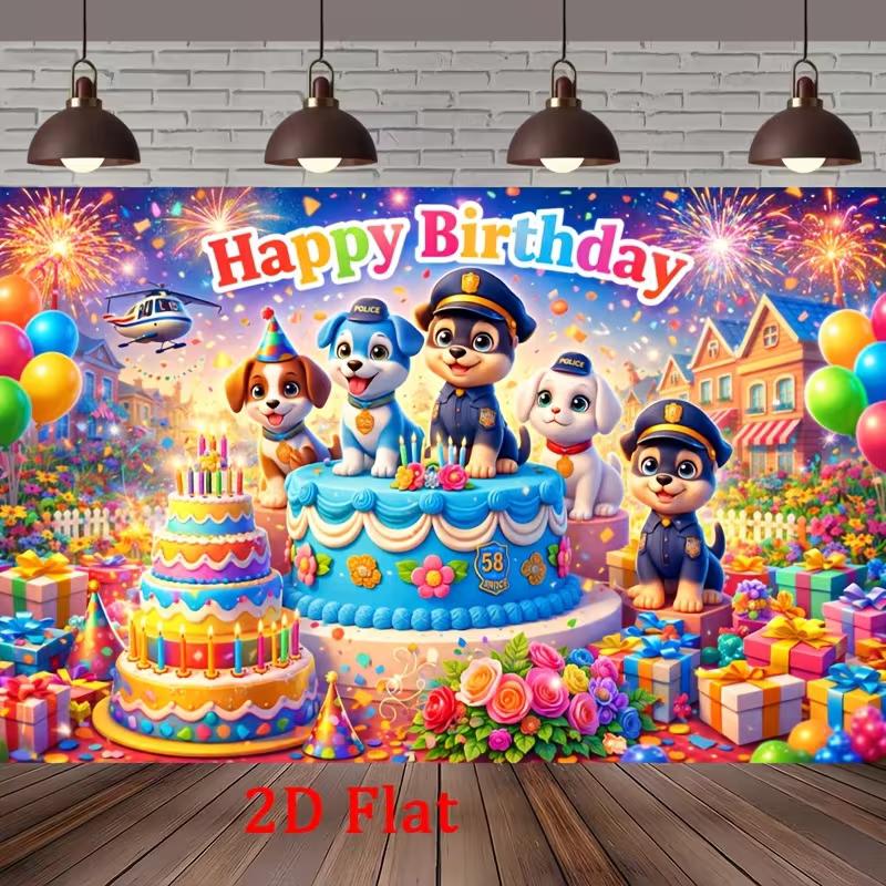 2D kreslený policejní pes tématický narozeninový fotokoutek banner