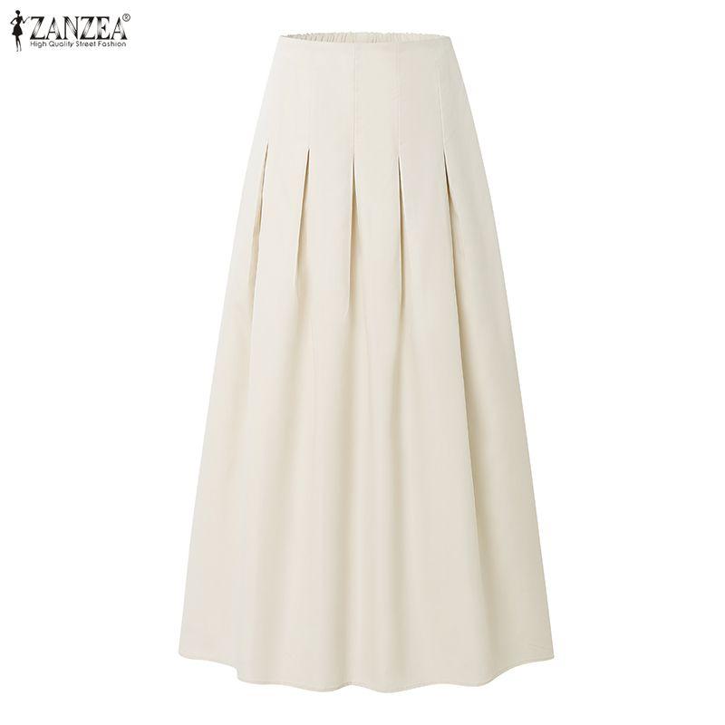 ZANZEA Dámské ležérní, elastický pas, jednobarevné volné dlouhé sukně