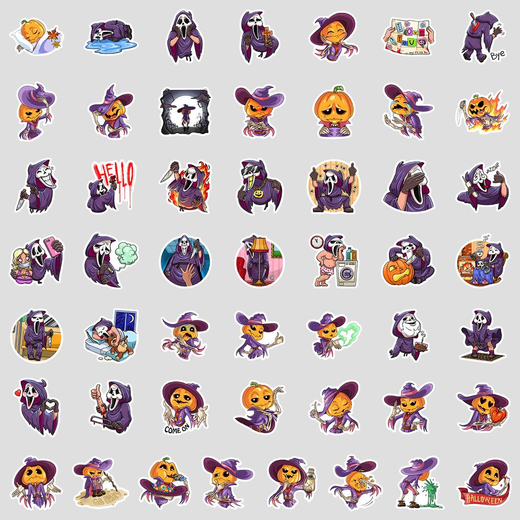 50 Cartoon Ghost with Pumpkin Head Doodle Stickers Creative Halloween DIY Stickers Mobile Phone Decoration Stickers