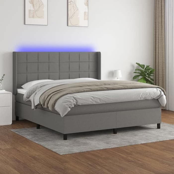 VidaXL Sommier à Lattes de Lit avec Matelas LED, Lit Rembourré, Lit Double, Lit Adulte de Chambre à Coucher Intérieur, 3138326