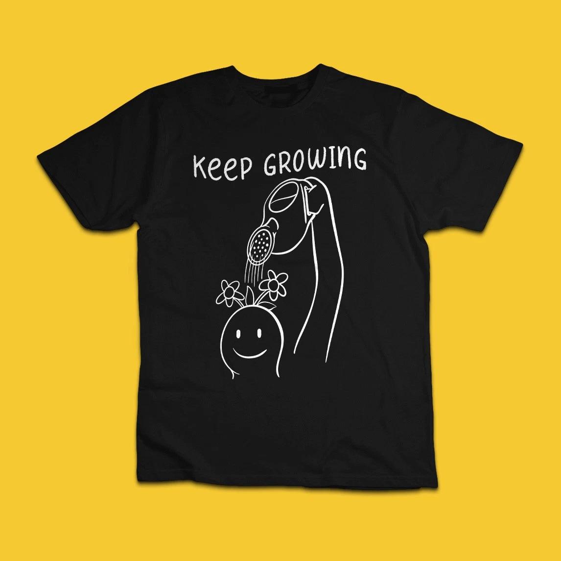 Keep Growing Motivational Plant Graphic T-Shirt Positive Growth Tee L