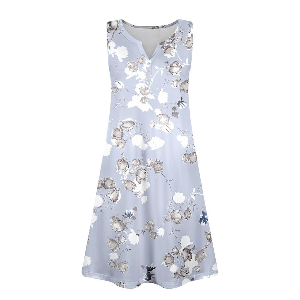 Womens Summer Dresses Loose V Neck Sleeveless Sundresses Dress With Pockets