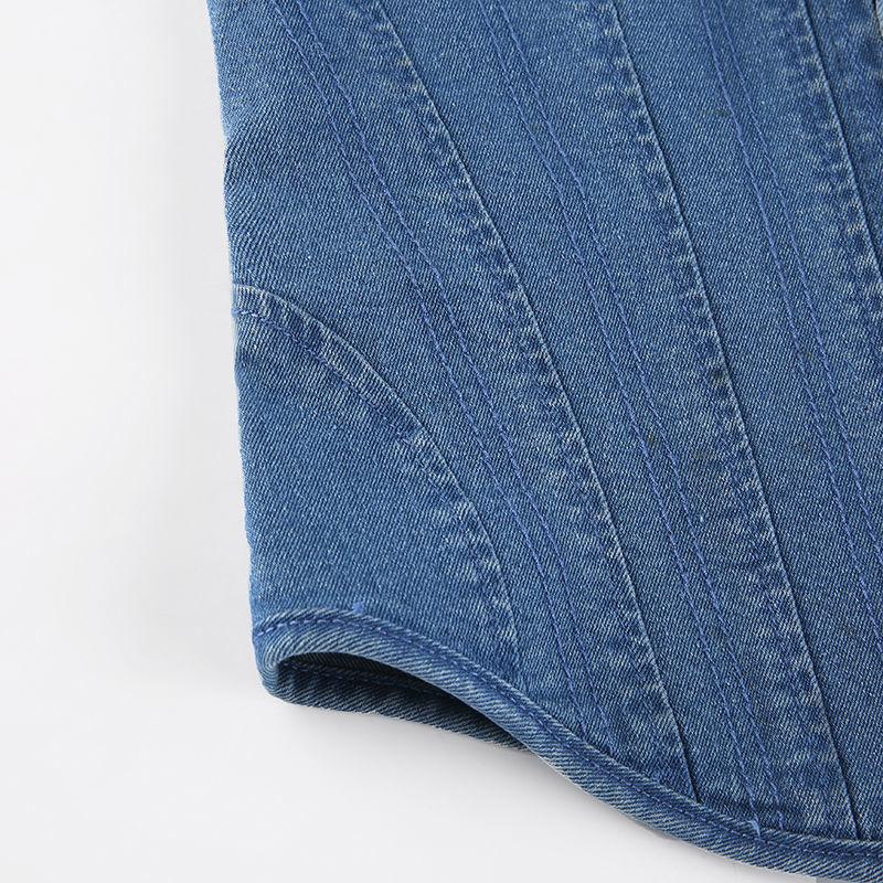 Vintage Hook Buckle Strapless Crop Tops Women Sexy Y2k Casual Slim Backless Denim Tanks Fashion Chic Lace-up Streetwear Beach Tees