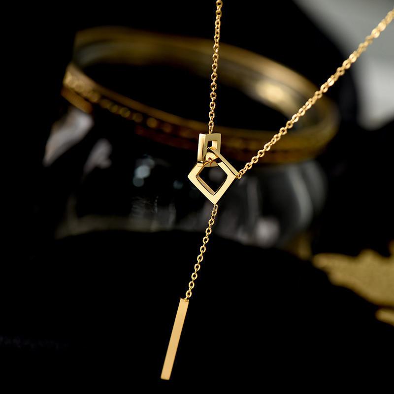Корейское геометрическое полое титановое стальное ожерелье не тускнеет, взаимосвязанное шейное украшение, женский простой кулон, титановое стальное ключичное ожерелье