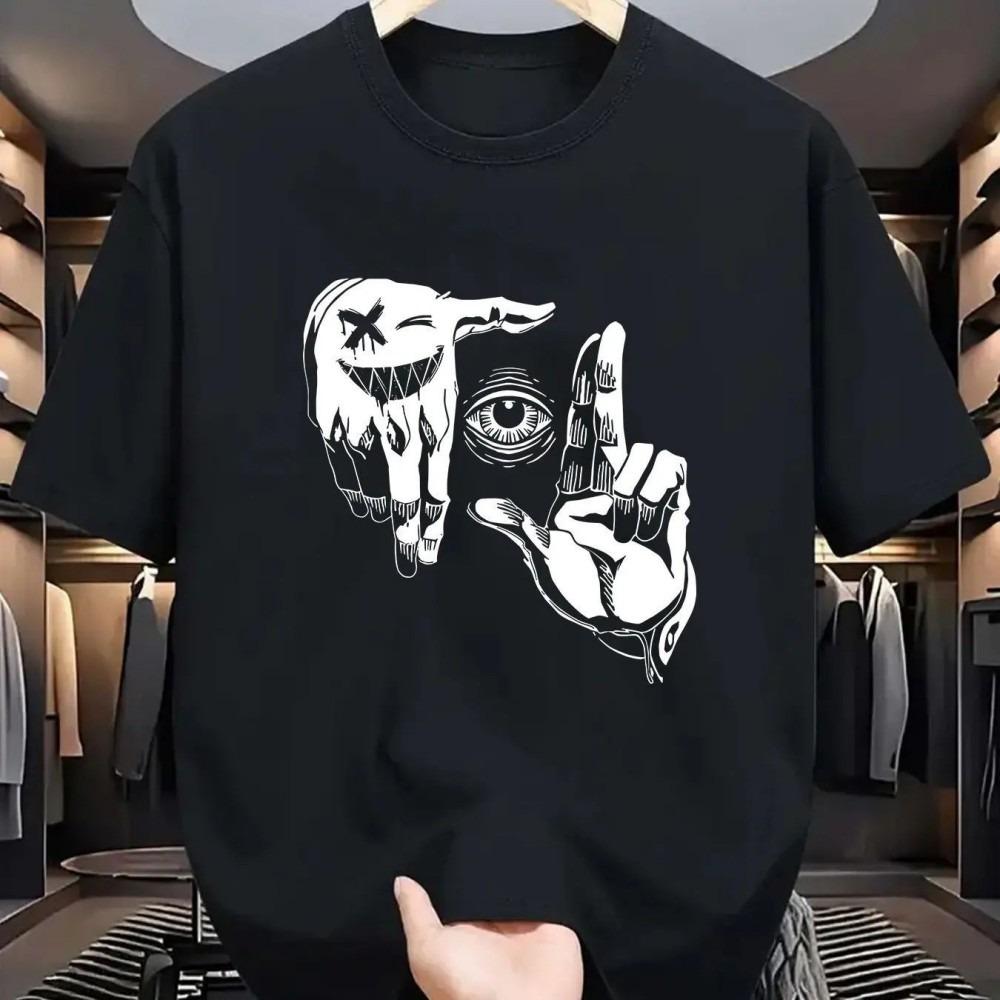 Summer Fashion Men's Gothic Letter Cross Print Round Neck T-shirt Outdoor Street Style Tees Top