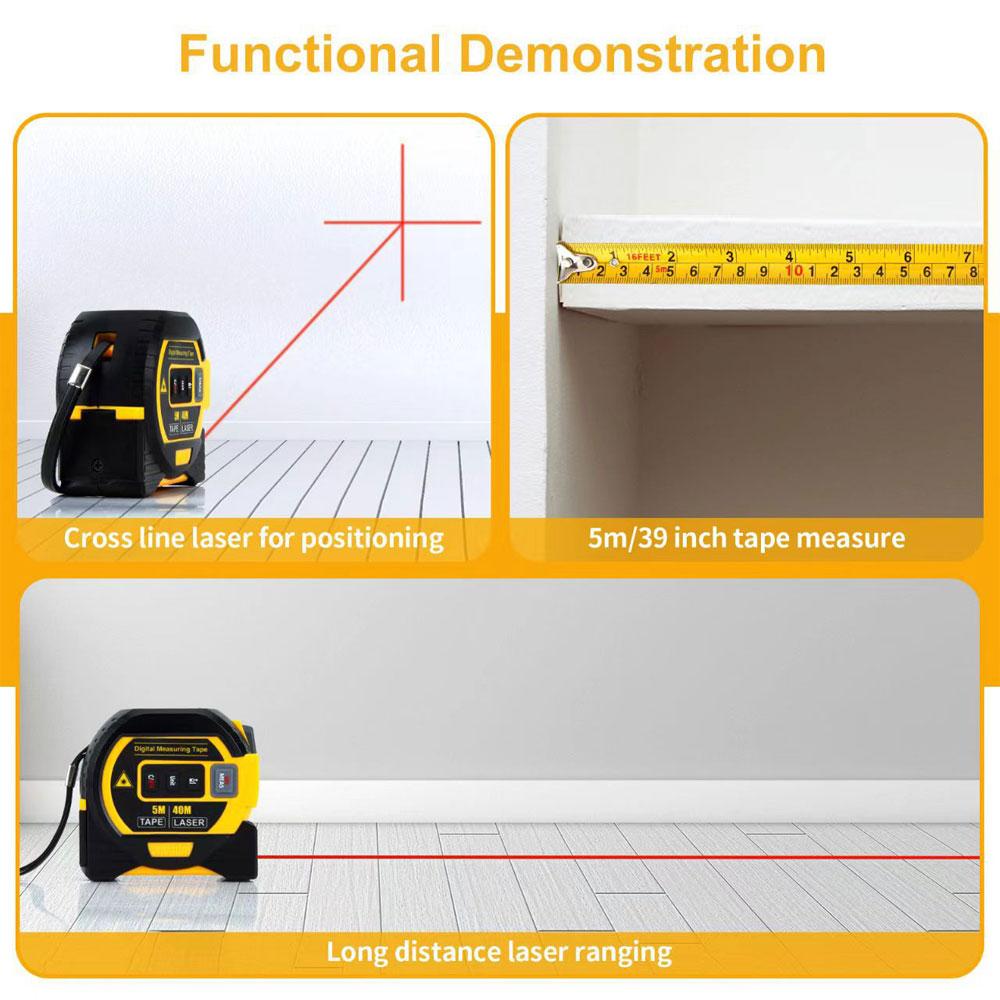 40m/60m 3-in-1 LCD Laser Tape Measuring Almighty Ruler Digital Tape Measure with Laser
