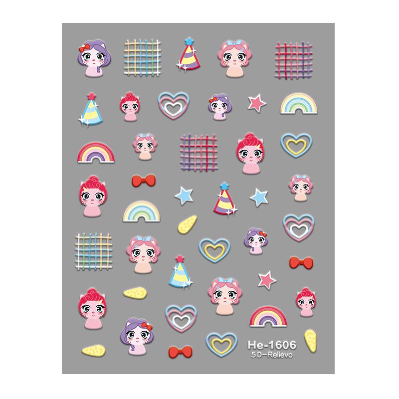 

Redanco5D Embossed Hot-Selling Cartoon Nail Art Stickers - Cute Pony & Heart 3D Design (He1606)