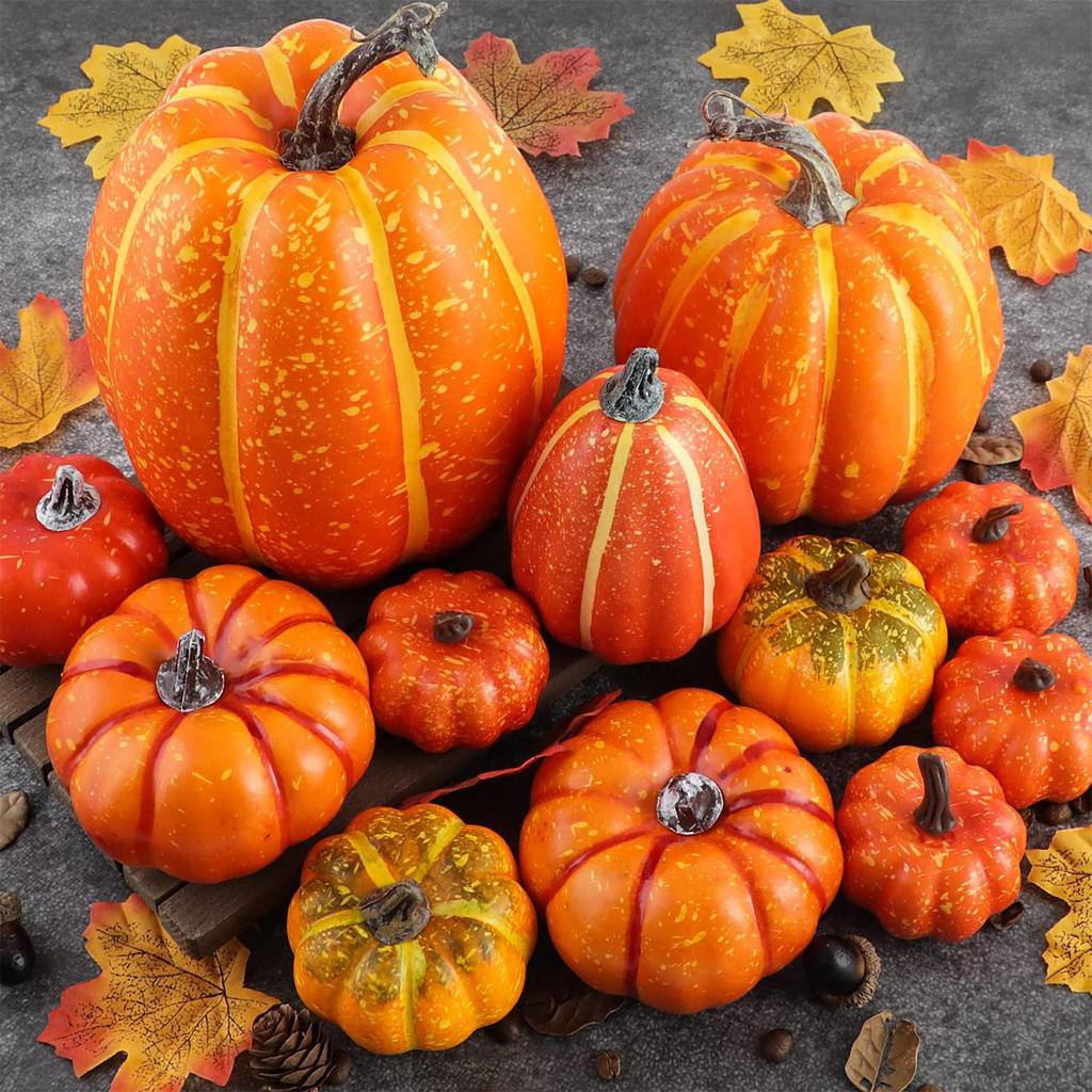 Artificial Pumpkin Assortment, Set of 12 Pieces for Fall And Halloween Decor