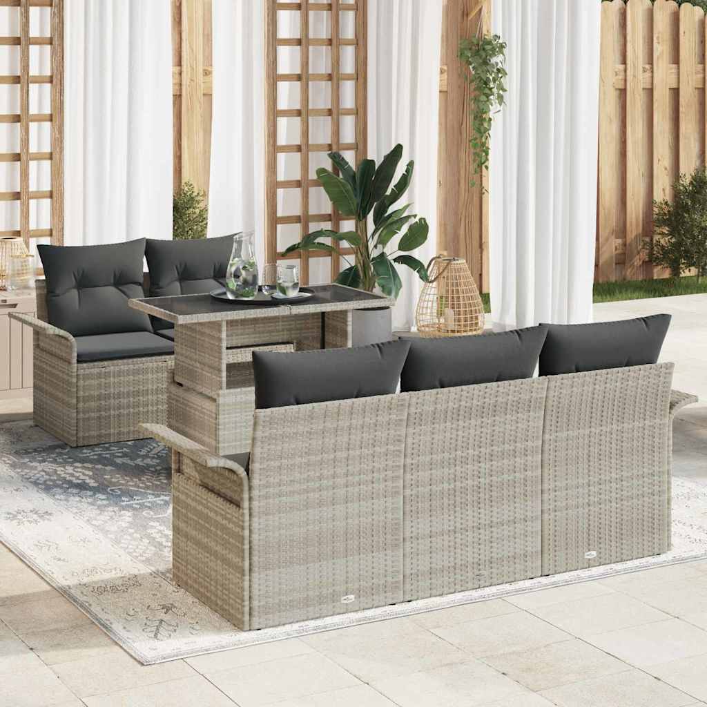 Garden Sofa Set with Cushions 6 pcs Light Grey Poly Rattan