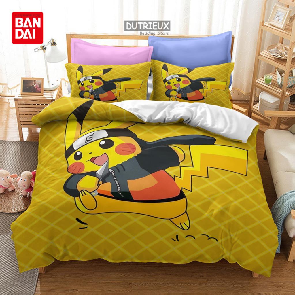 3D Pokemon Bedding Set Pikachu Duvet Cover Quilt Cover Pillowcase Double Queen King Size Kids Bedroom Home Textile