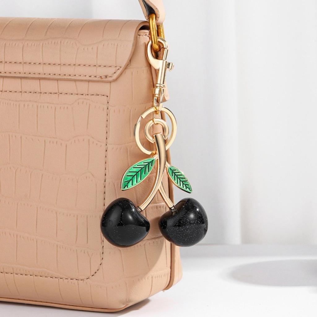 Glitter Cherry Bag Accessory Fashion Keychain Alloy Resin Texture Cherry Keyrings Suitable for Party and Casual Outfits