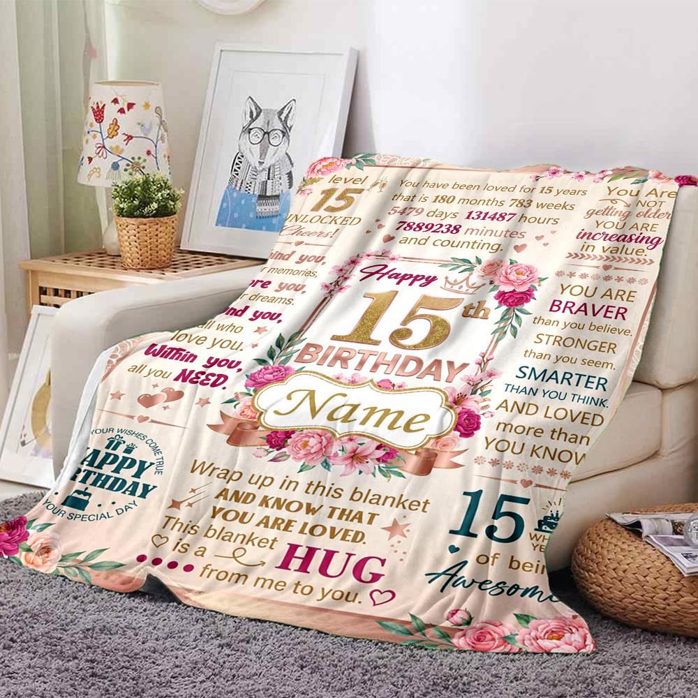 15Th Birthday Celebration Customize Your Name Blanket Warm Comfortable And Soft Blankets Are Suitable For Home Lunch Break Blanket Office Sofa Sofa