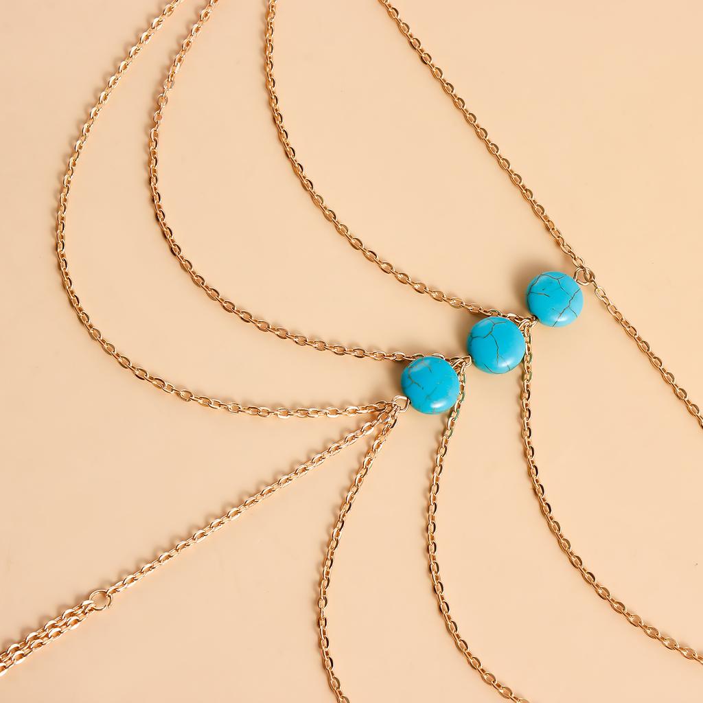 Europe, America, Exotic Retro Turquoise Anklet Foot Control Women, Metal Chain Instep Seasonal Anklet