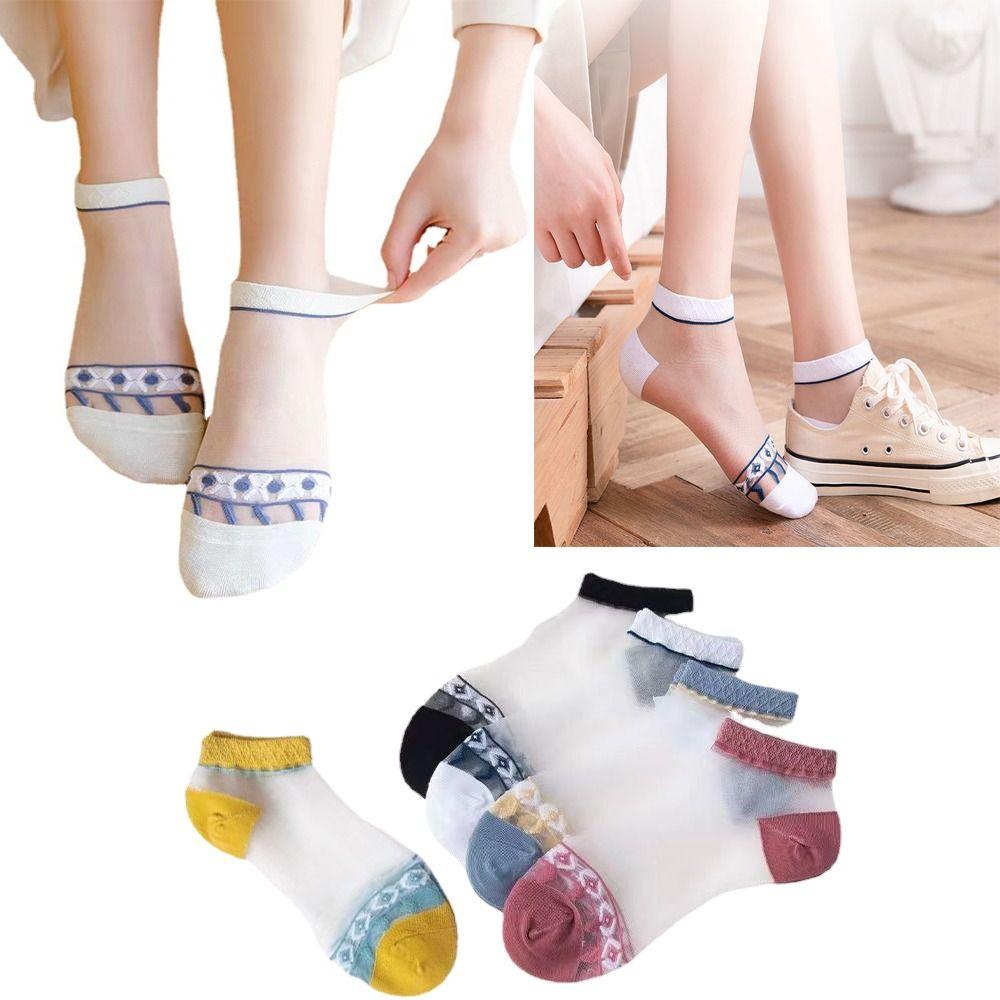 

Cool Glass Silk Socks Transparent Women Ladies Short Socks Ultrathin Sock Spring Summer