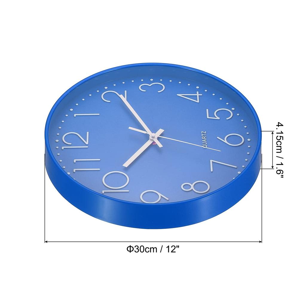 PATIKIL 30cm Wall Clock, Silent, No-Tick Round Wall Clock, for Office, Bedroom, Decorative Use, Blue