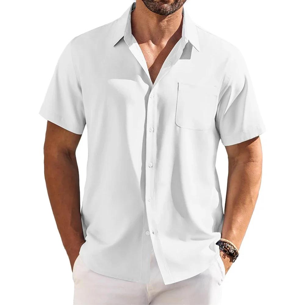 Summer New Cotton Linen Shirt for Men Breathable Lightweight Turn Down Collar Male Stylish Short Sleeve Shirts Fashion Clothing