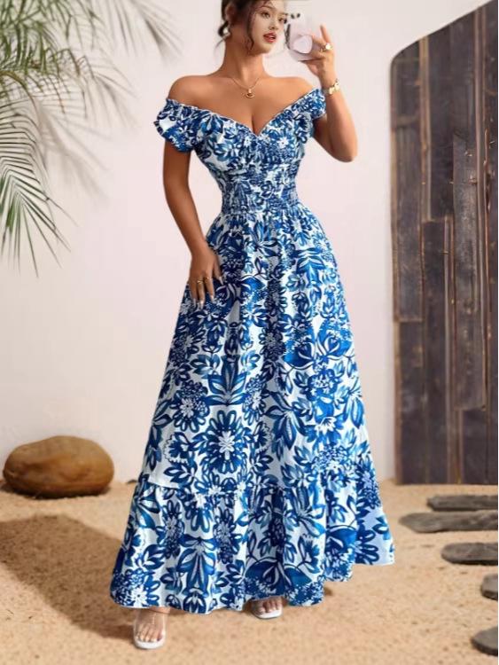 

Элегантное летнее длинное платье - Женская одежда в европейском и американском стиле Extra Large синий