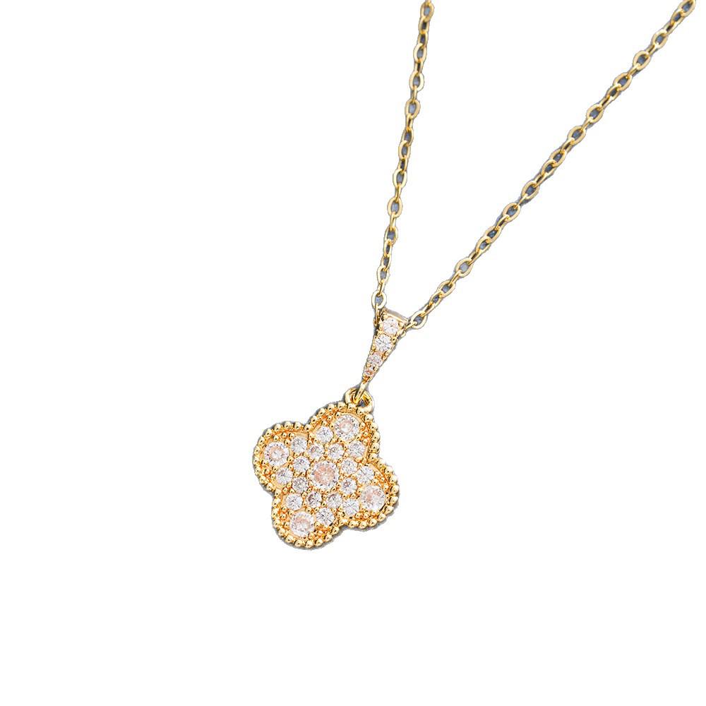 Exquisite Four-Leaf Clover Zircon Necklace: Women's Light Luxury Full Diamond Pendant Clavicle Chain